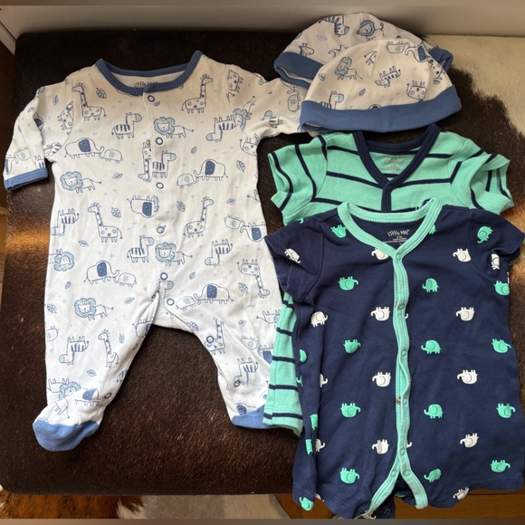 Little Me Lot Blue, white and Green Outfits, Onesies, Footies + hats - Picture 1 of 6